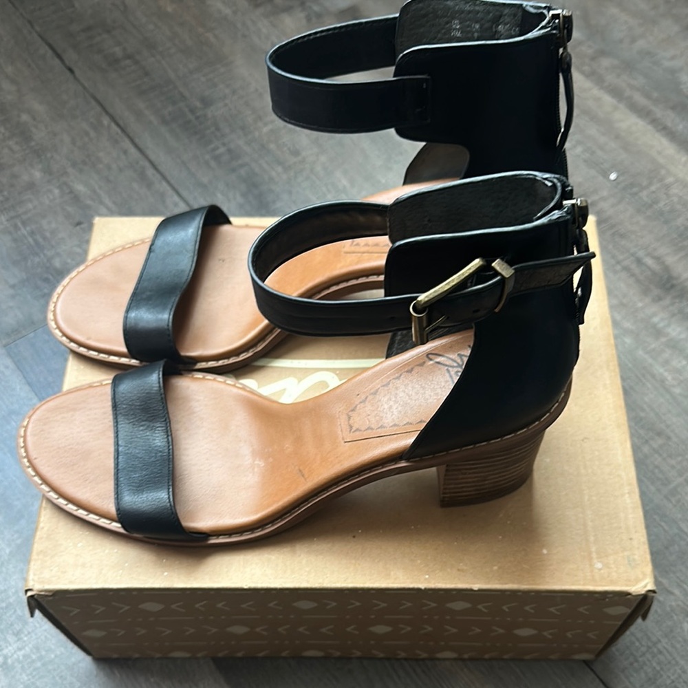 Black Leather Ankle Strap Sandals